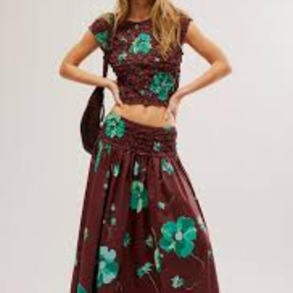 Free People Carino Printed Set in French Chocolate M - Picture 1 of 11